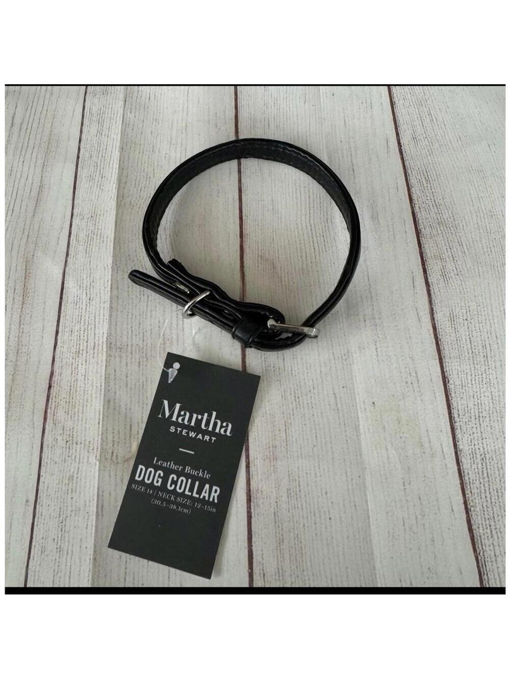 NWT Martha Stewart leather buckle Dog Collar, black, neck size 12-15”